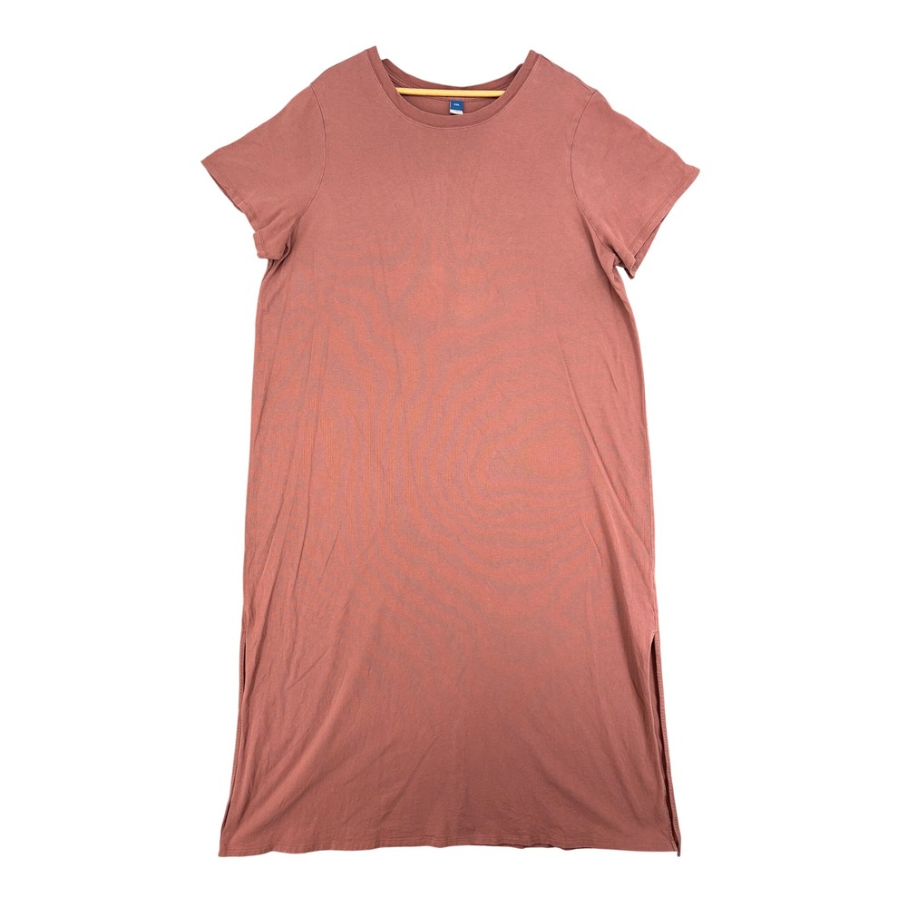 Old Navy Womens XXL Terracotta 100% Cotton Short Sleeve T-Shirt Maxi Dress Slits